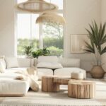 Minimal Modern Elegant Neutral Cozy White Scandinavian Living Room with Sofa and Plants Soft Earthy Colors Great as Interior Furniture Design ..