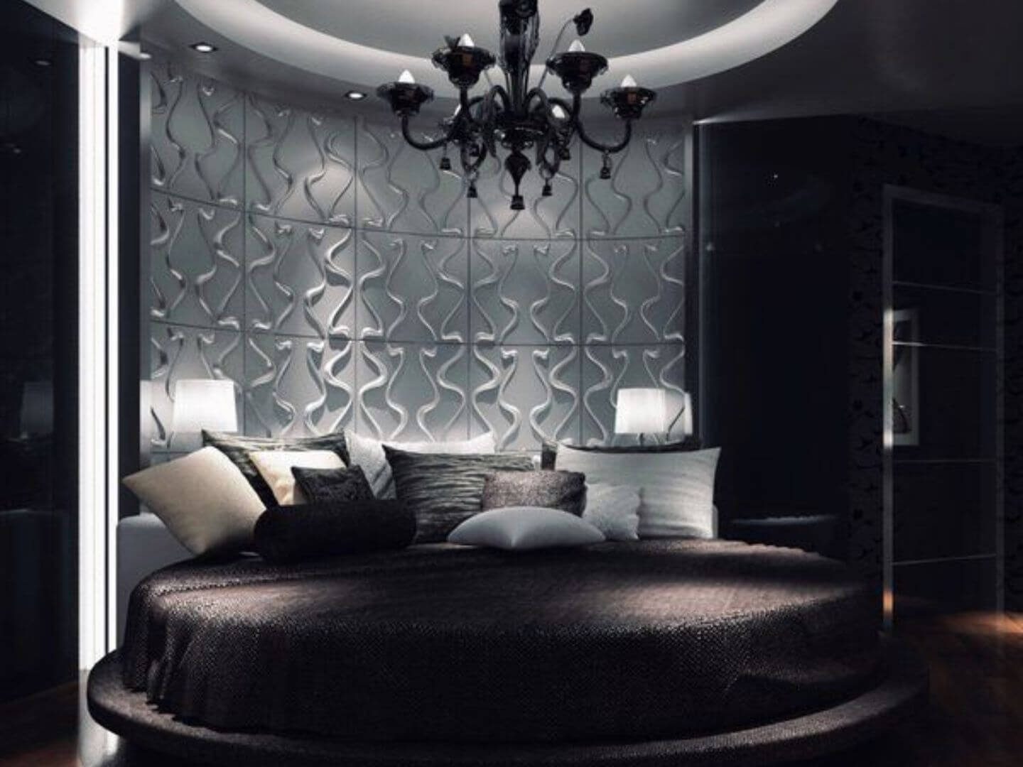 round bed in bedroom interior design
