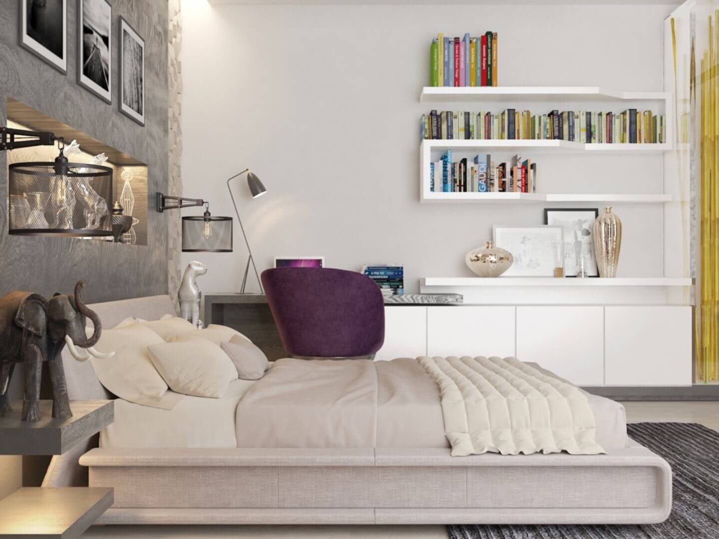 bookshelves in bedroom interior design
